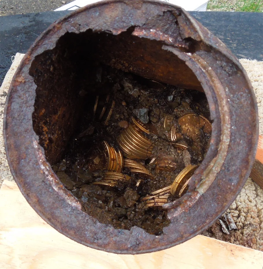 One of the cans filled with gold coins from the Saddle Ridge Hoard © Kagin's Inc. 2014. All Rights Reserved.