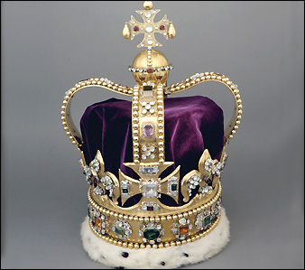 Visit the British Crown Jewels. Shown: St. Edward's Crown was refurbished for Charles II's coronation from an old crown. The gold may have come from Edward the Confessor's crown. Credit: © Crown copyright.