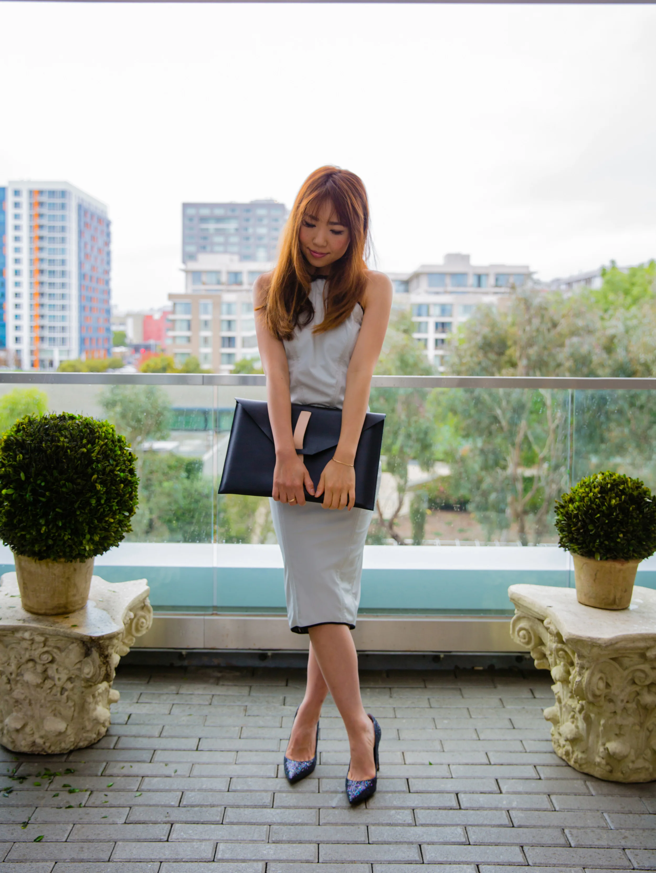AW16 Zuria HalterTop & Brea Pencil Skirt (Reversible/Water Resistant) , Aish Envelope Bag