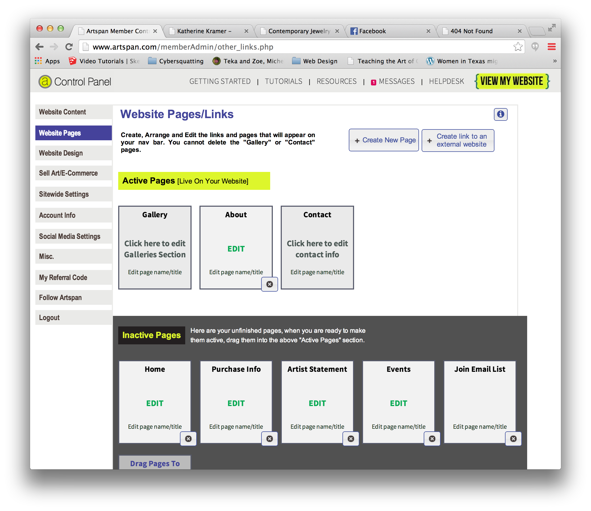 The Website Pages interface