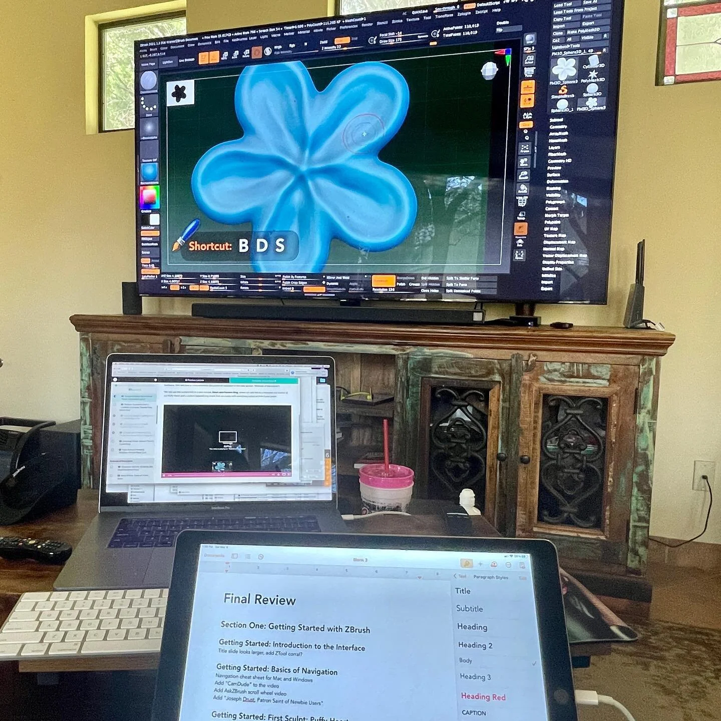 In the final review of my ZBrush Jewelry course! ZBrush looks great with an AppleTV on an 85&rdquo; TV. It&rsquo;s so weird hearing my voice like this, but I&rsquo;m really proud of what I&rsquo;ve accomplished. It will be out soon! I teach technique
