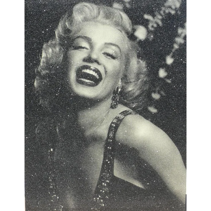Russell Young, “Marilyn Monroe Laughing”, 2009. Black and gold, acrylic and enamel screenprint on canvas with diamond dust