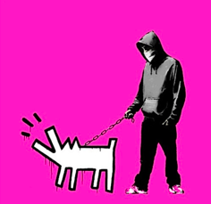 Banksy, "Choose Your Weapon," 2010. Rare screen print in neon pink from the signed and numbered edition of 25.