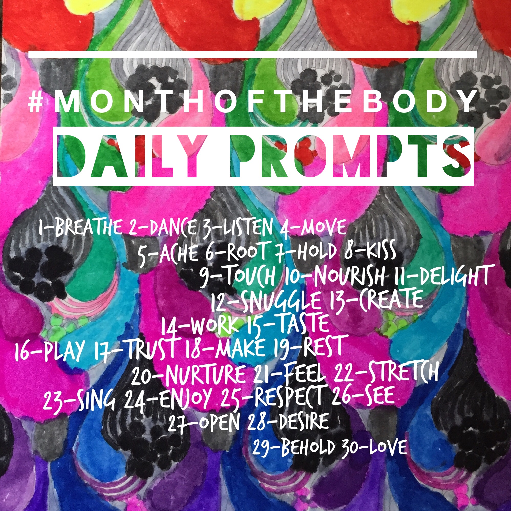 Engage however you like - use as a daily photo prompt, writing prompt, or just a starting point for personal exploration - tag any posts on instagram, facebook, or twitter: #monthofthebody or #JUNEfeast - and come play with me!