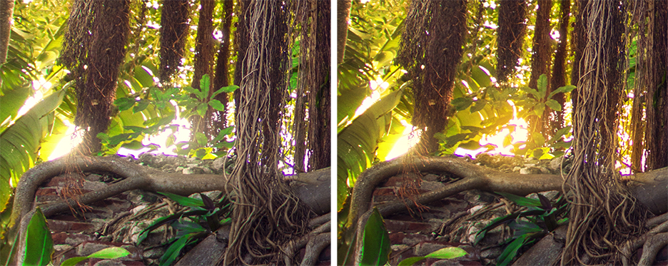 LEFT: No colored overlay layer RIGHT: With colored overlay applied
