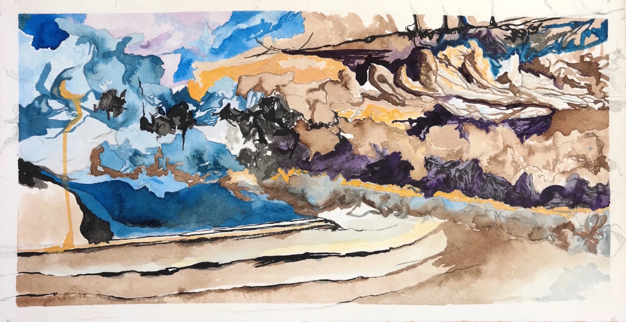 I Saw the Sky in the Mud, 2015 6.75” x 13” ink and pearlescent gold on paper sold