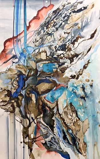  Rock, Water, Flight, 2016  25"x40"  ink and liquid acrylics on paper    