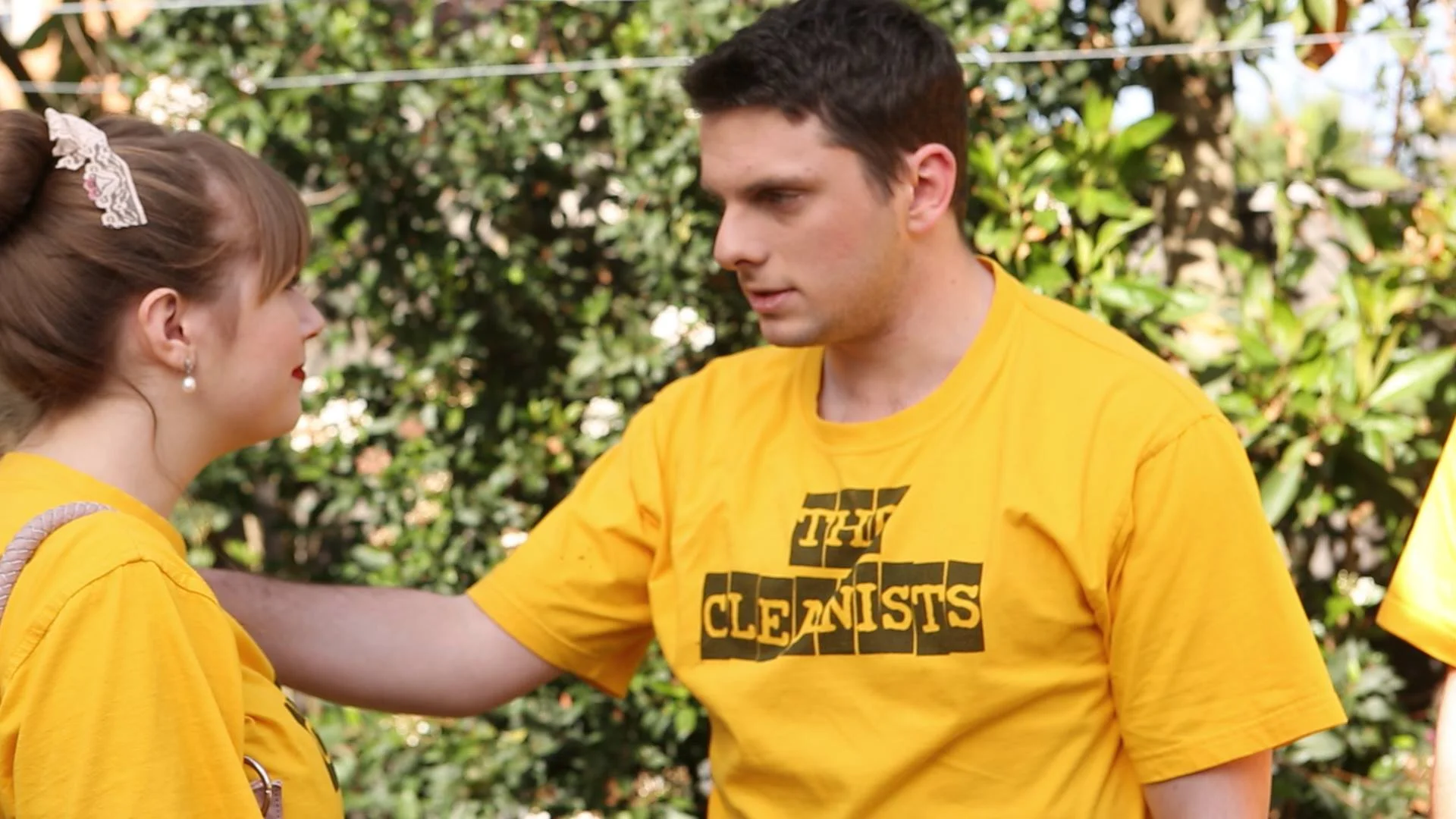 An outdoor shot of Gregg (James Chapman) & Magda (Gabriella Chamberlain) in action 