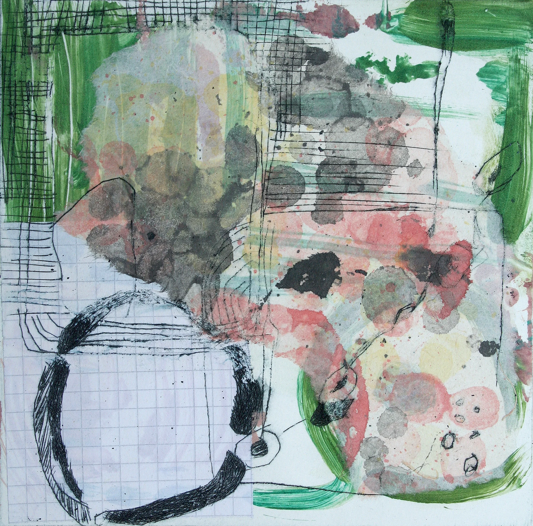  monoprint, drypoint and chine colle on paper, 2014 