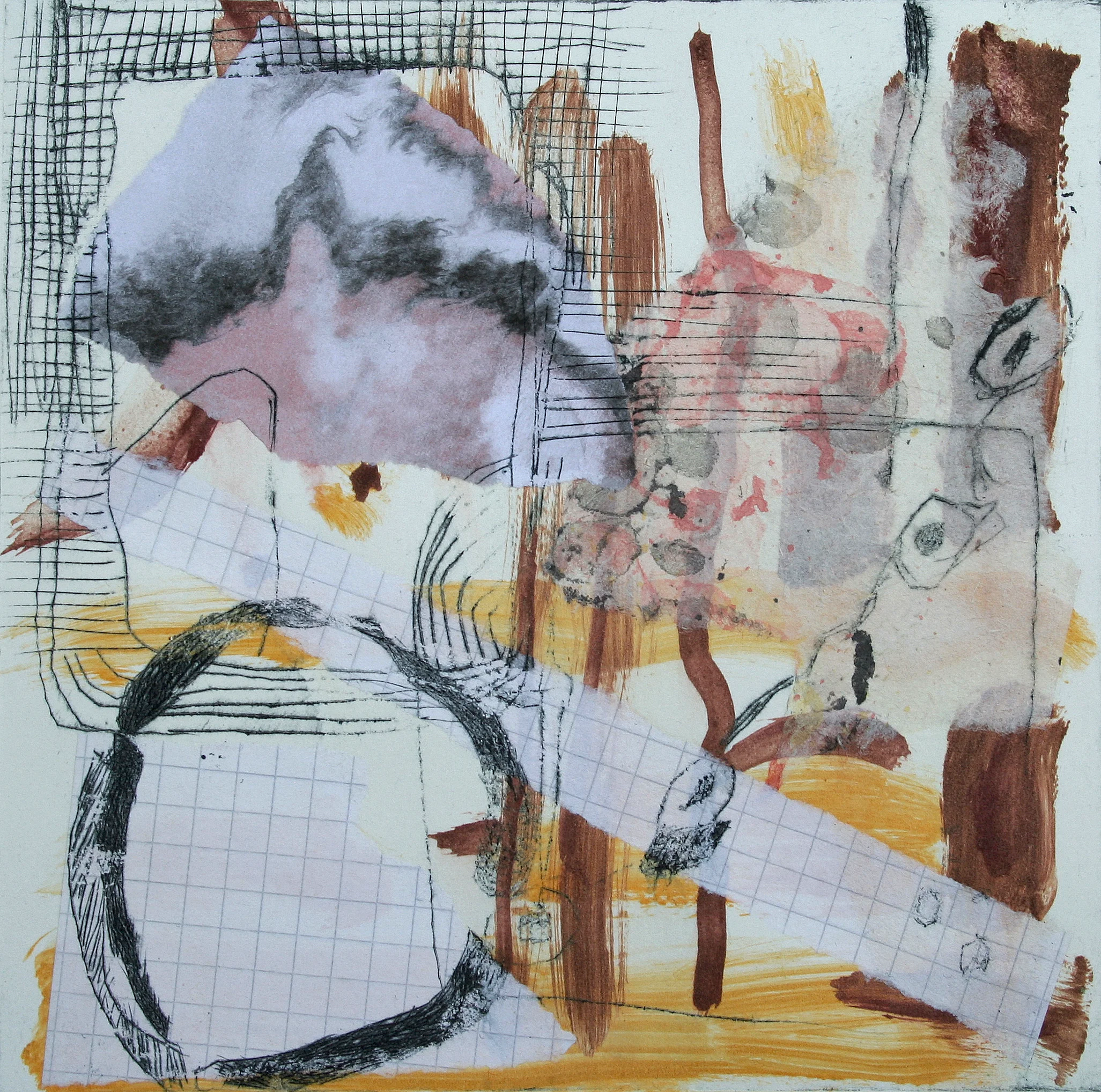 monoprint, drypoint and chine colle on paper, 2014