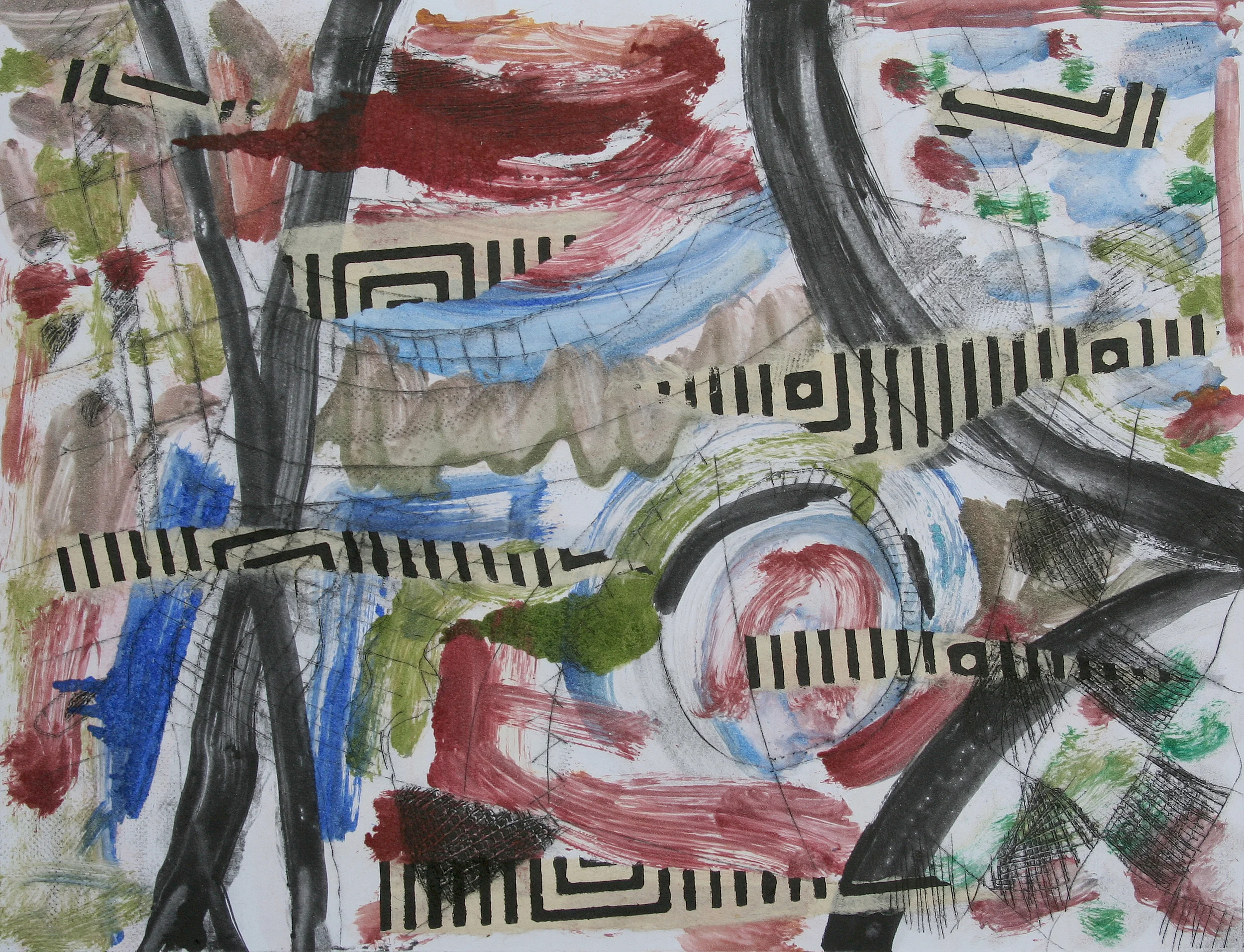 monoprint, drypoint and chine colle on paper, 2014