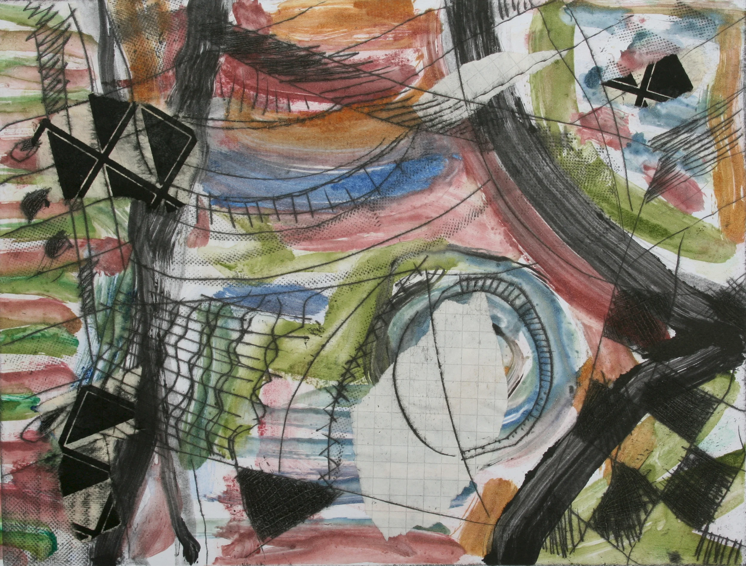  monoprint, drypoint and chine colle on paper, 2014 