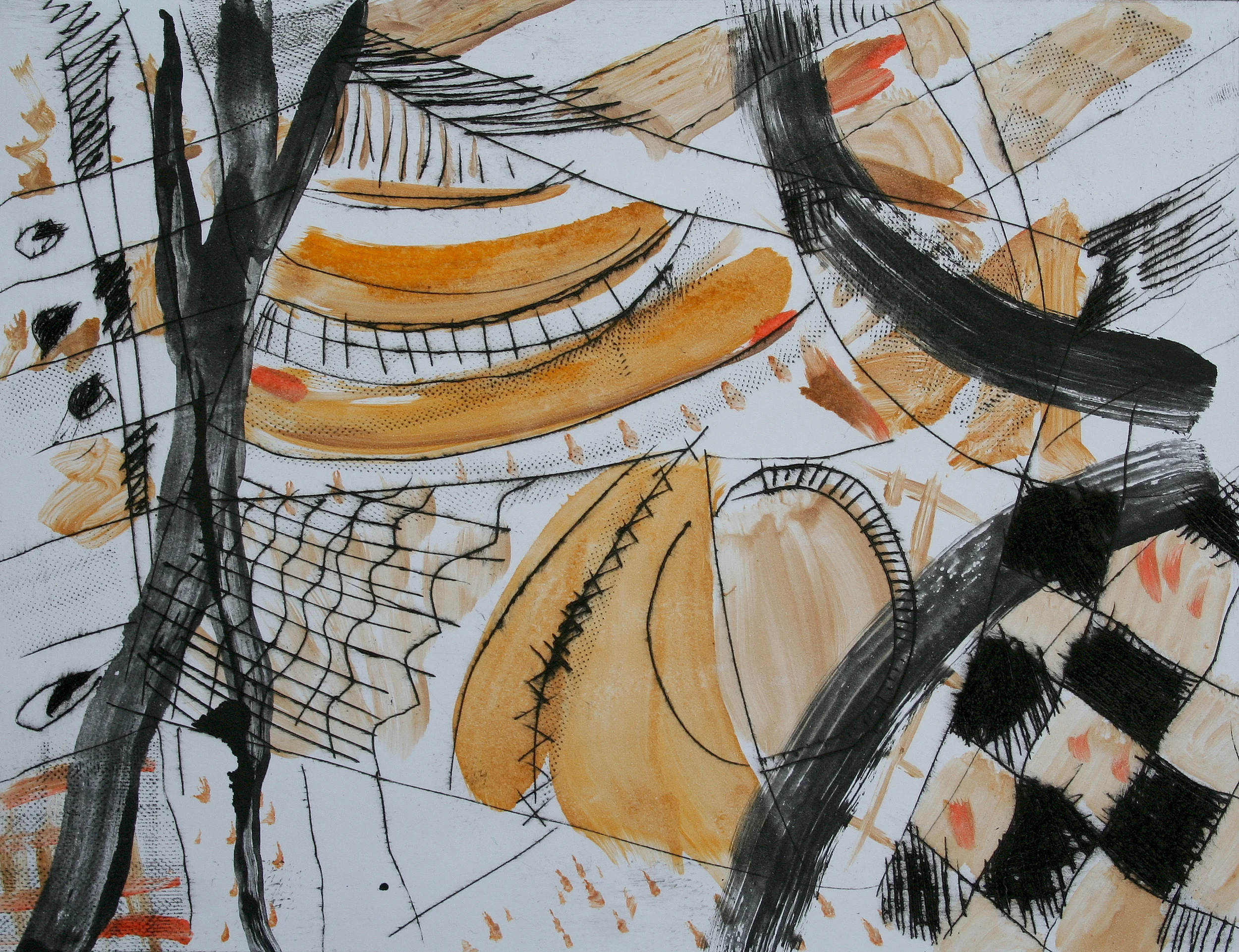 monoprint, drypoint and chine colle on paper, 2014