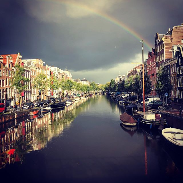 Rainbow over the canal in Amsterdam