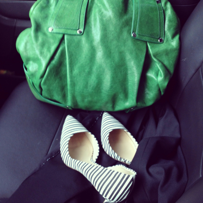 Kooba bag, J.Crew heels and black blazer 