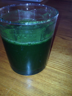 Wheat Grass juice I made from a tres expensive powder mix from Whole Foods. After returning from Aruba where I drank freshly made wheat grass shots daily. Guess everything's better at and around the Ritz Carlton Aruba.
