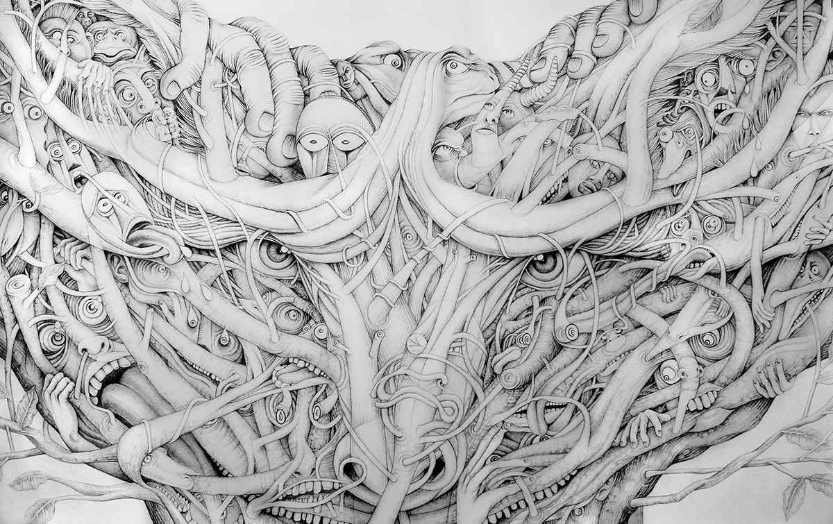 Eeva Honkanen, Constant State of Tension , 2015. Ink drawing, 240 x 150 cm.