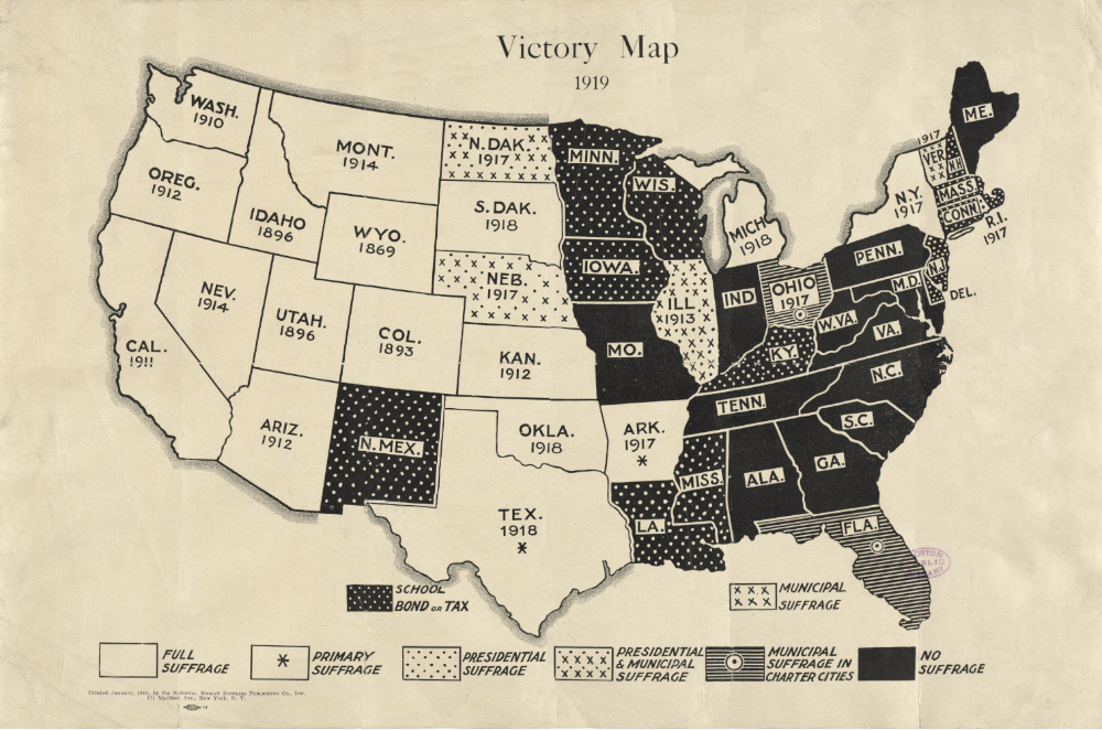 Map showing what voting rights women had in each state