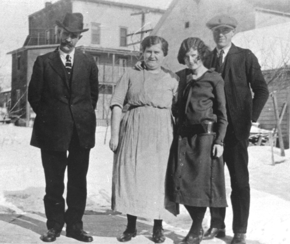  Carl Radtke, Bertha Radtke, Margaret (Radtke) Klein &amp; Aloys Klein in the Radtke backyard, 1920s 