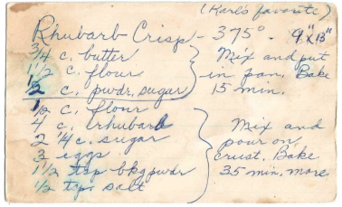 old looking recipe for rhubarb crisp