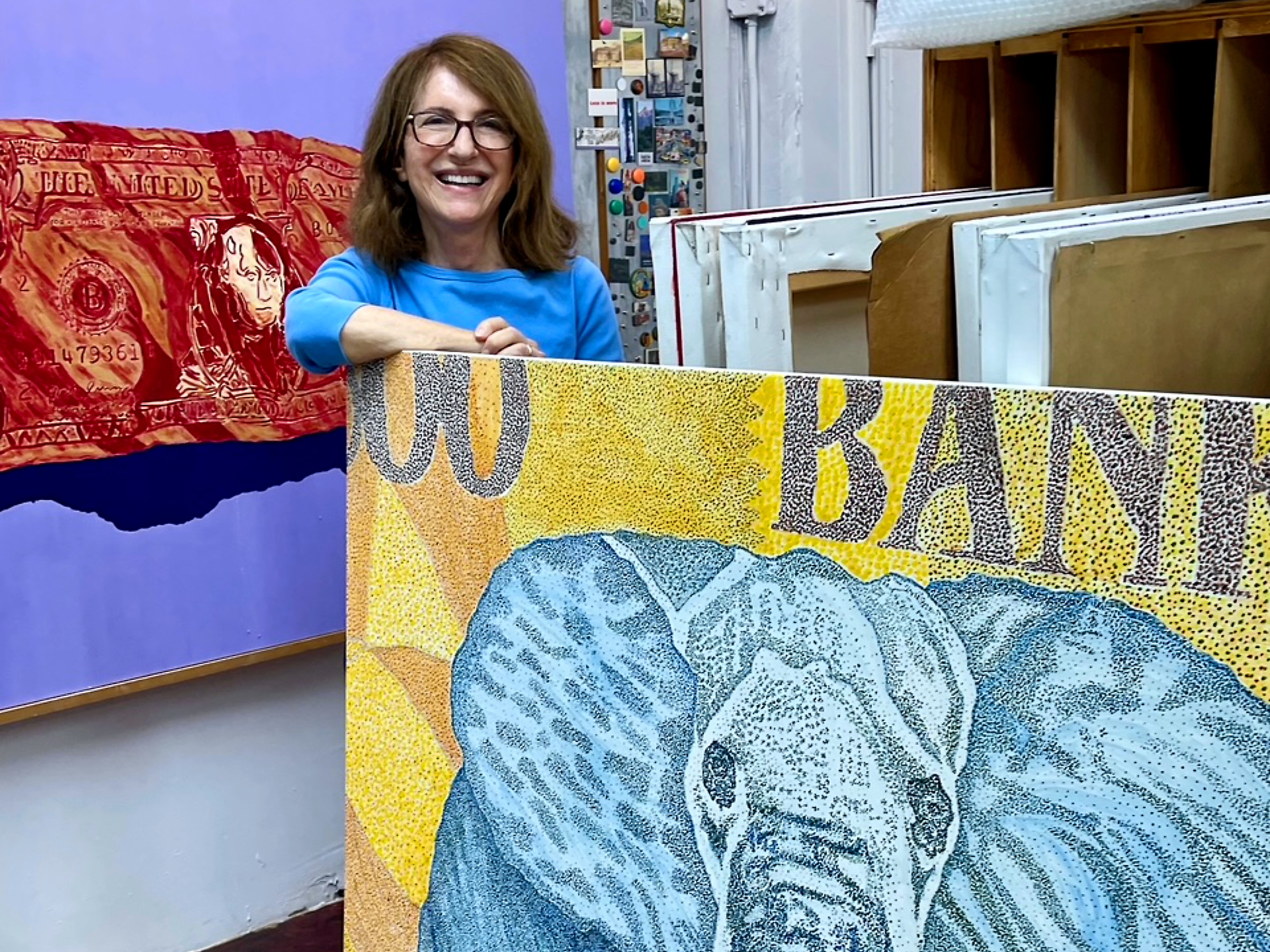 In the studio with large paintings from the Monetary Series.