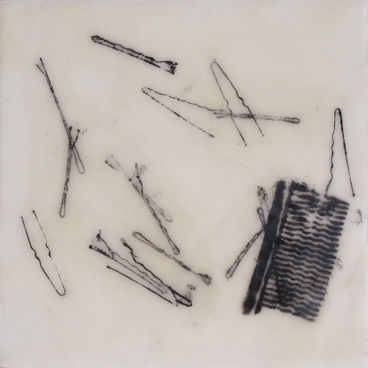 Sundays were wash days II. Encaustic collage on cradled wood, 8 × 8 in, 2024
