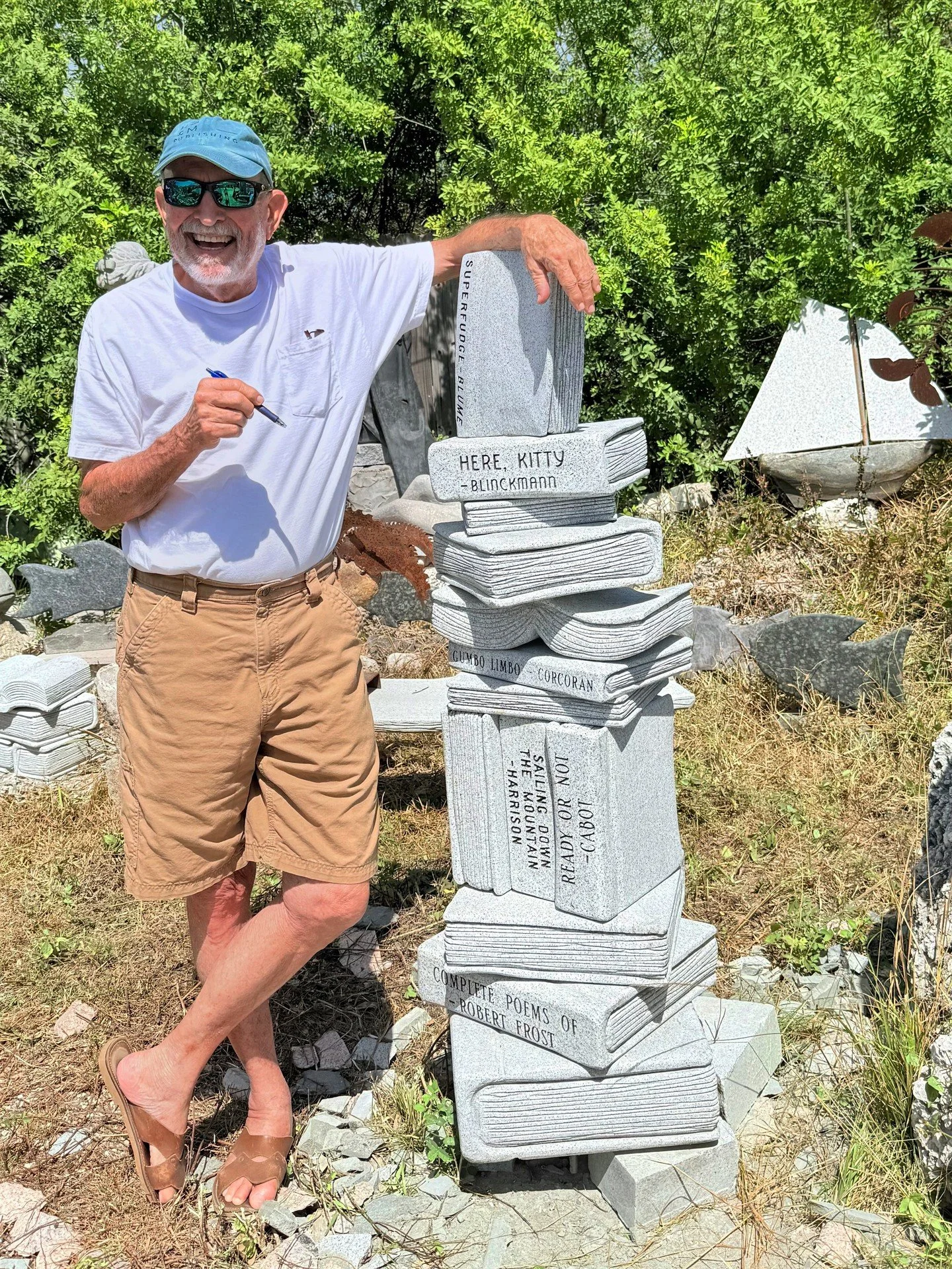 Ben's "Sailing Down the Mountain" is written in stone on Craig Gray's "Novel Idea" sculpture along with other Key West authors: Judy Blume, Hays Blinckmann, Tom Corcoran, Meg Cabot and Robert Frost.