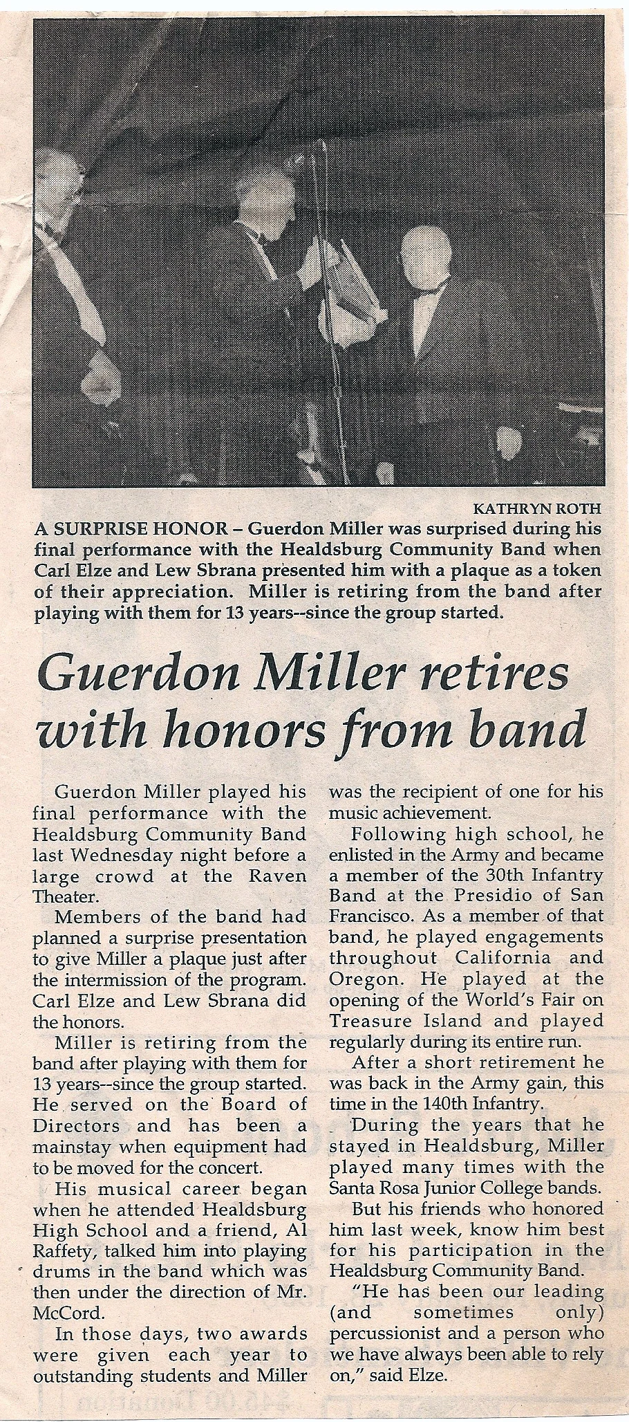 Guerdon Miller retires with honors from band
