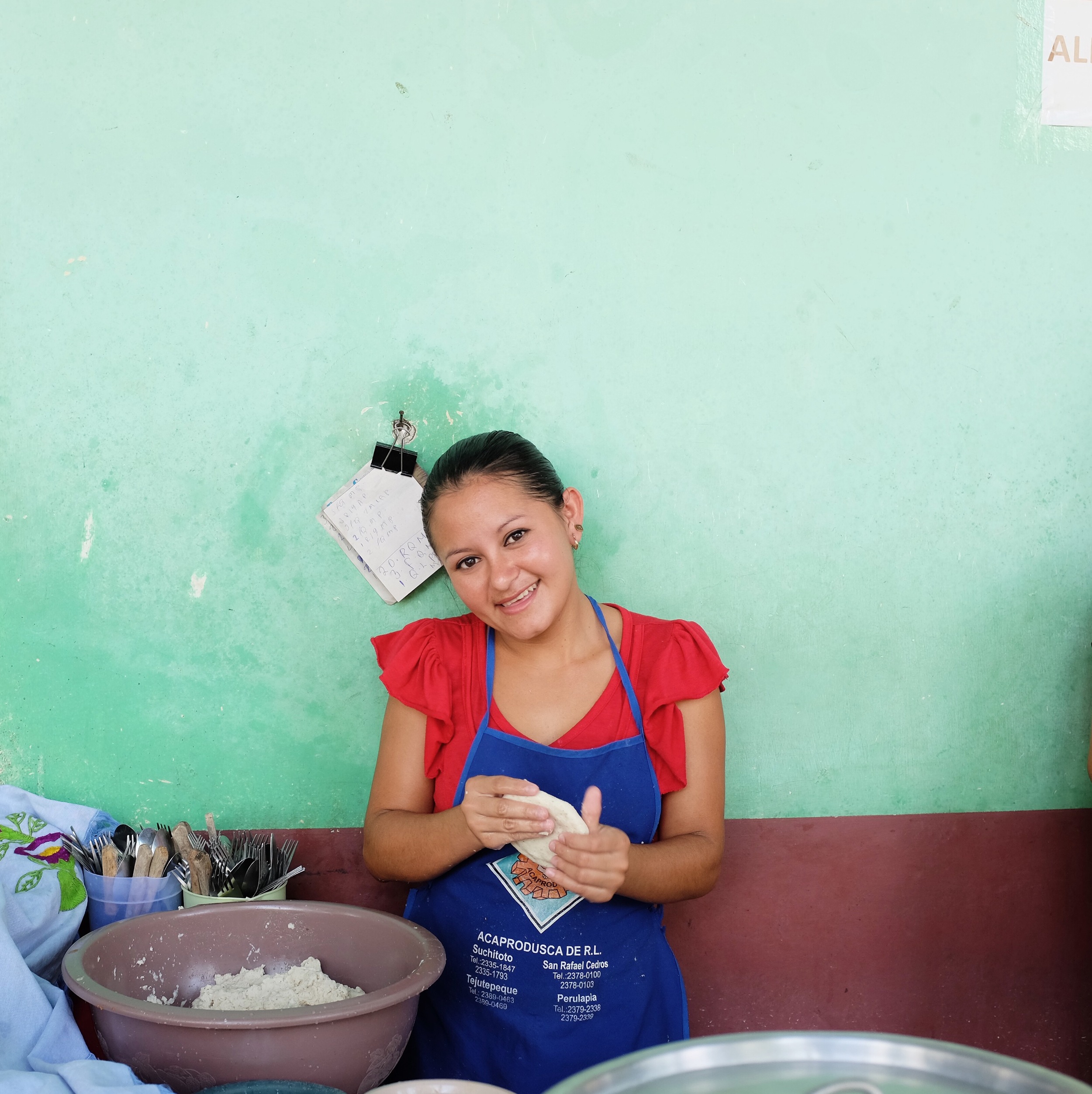 Pupusas being made in the center of Suchitoto. 
