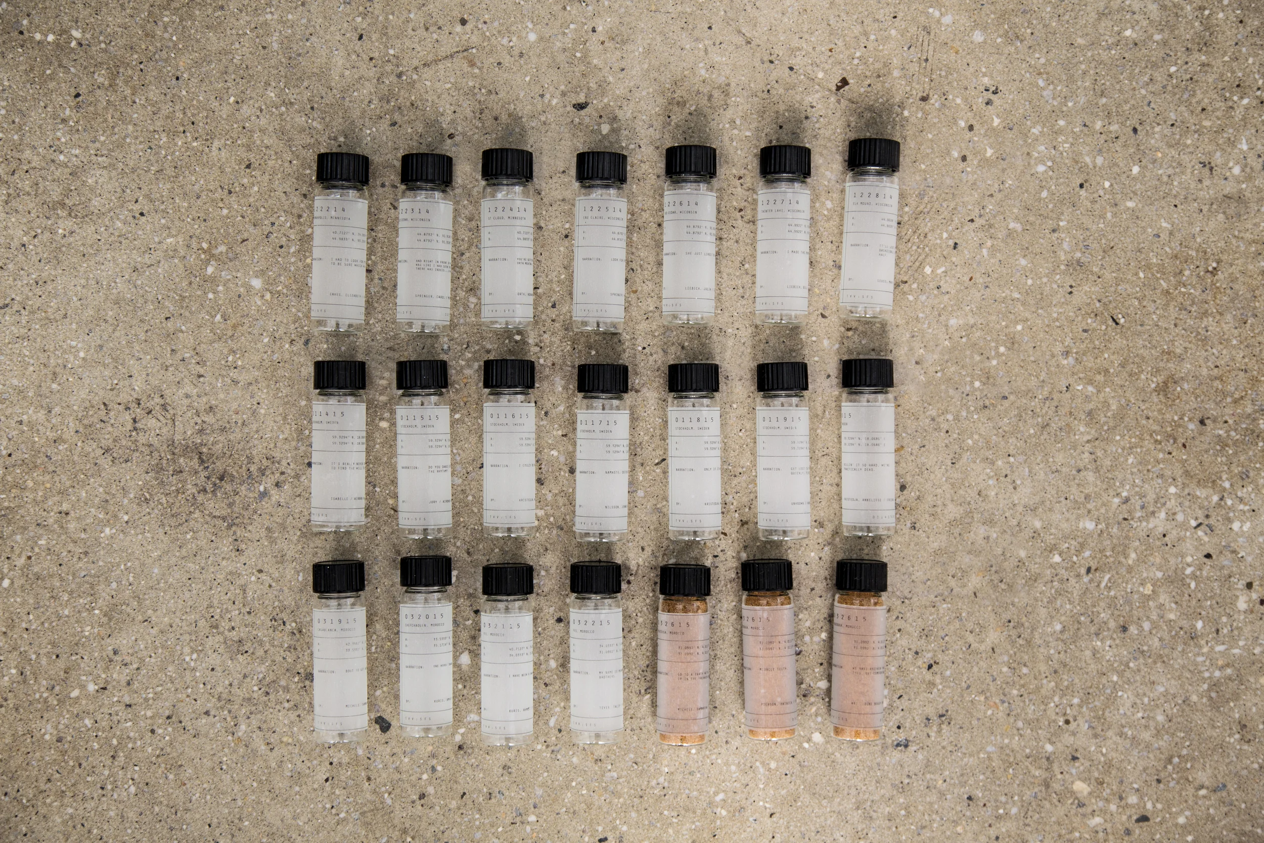 vials of air collected by Erinn. find out more about it at http://springerinn.com/thevicariousvials/