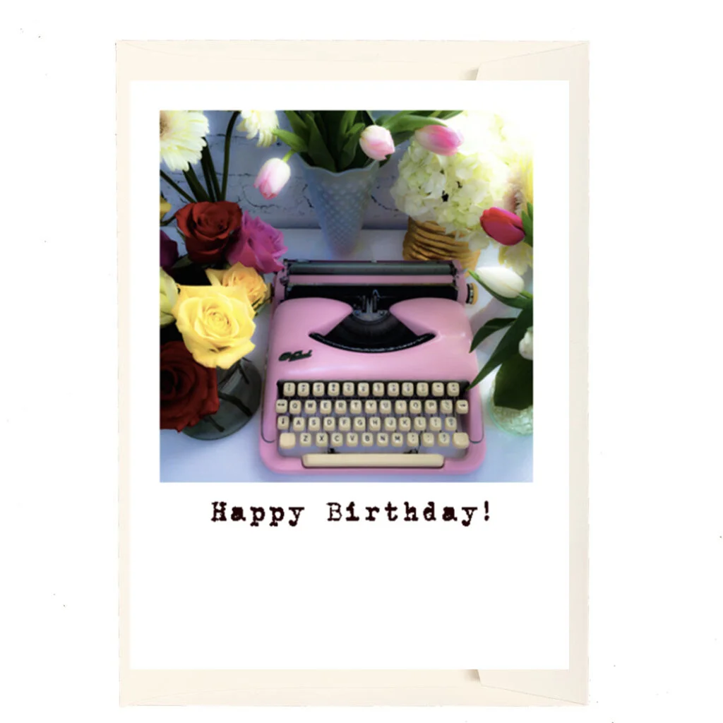 Happy Birthday #C-223 pink typewriter & flowers — PaperLove