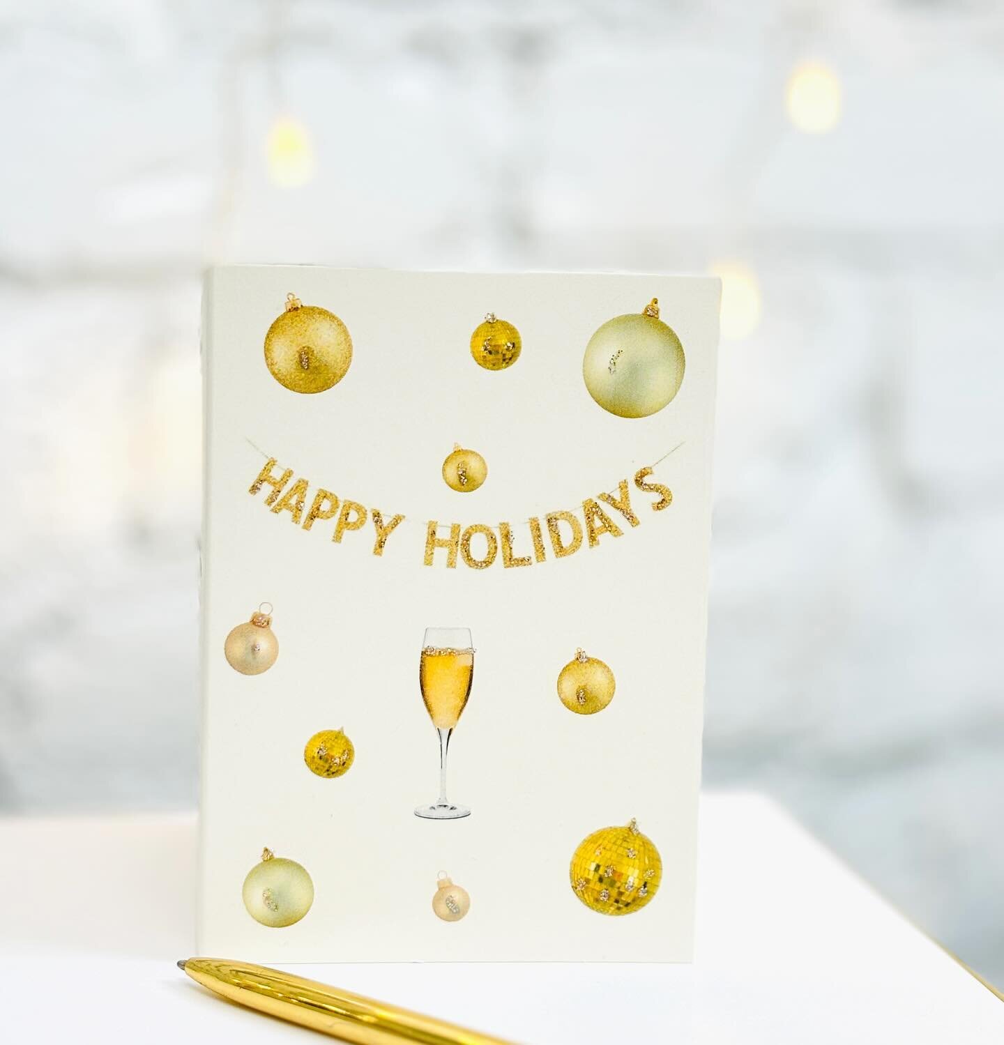 Gold, glitter &amp; champagne 🥂 for the holidays! #holidaycards #sendacardnotjustatext 🤍