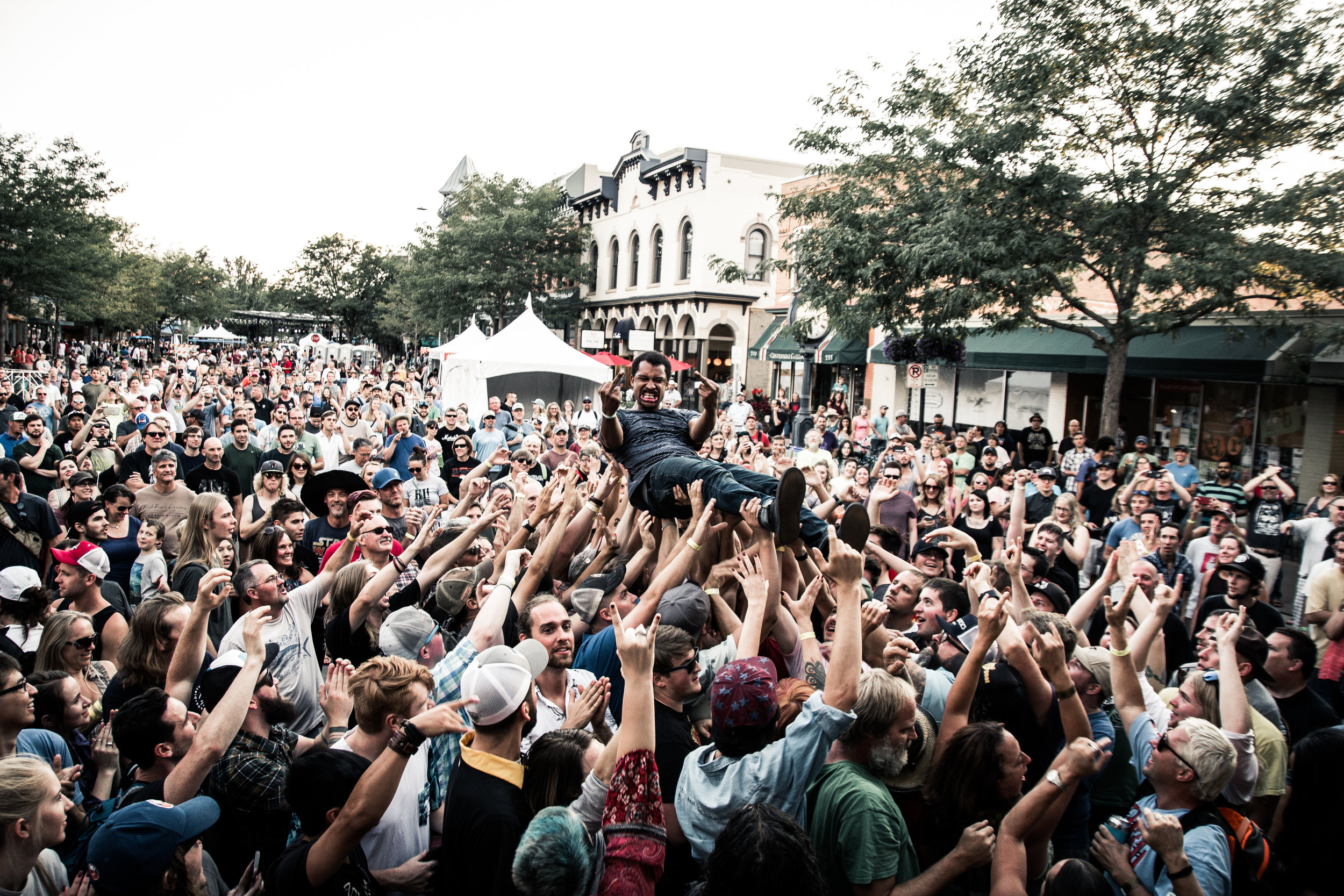  Eric of In The Whale crowd surfing mid set.&nbsp; 