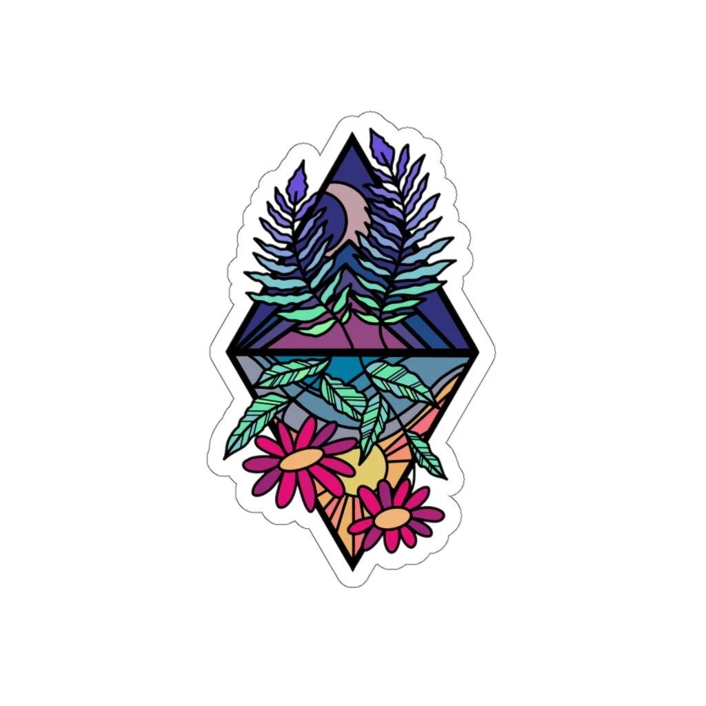 Outdoor Sticker mountain sunset flowers gift