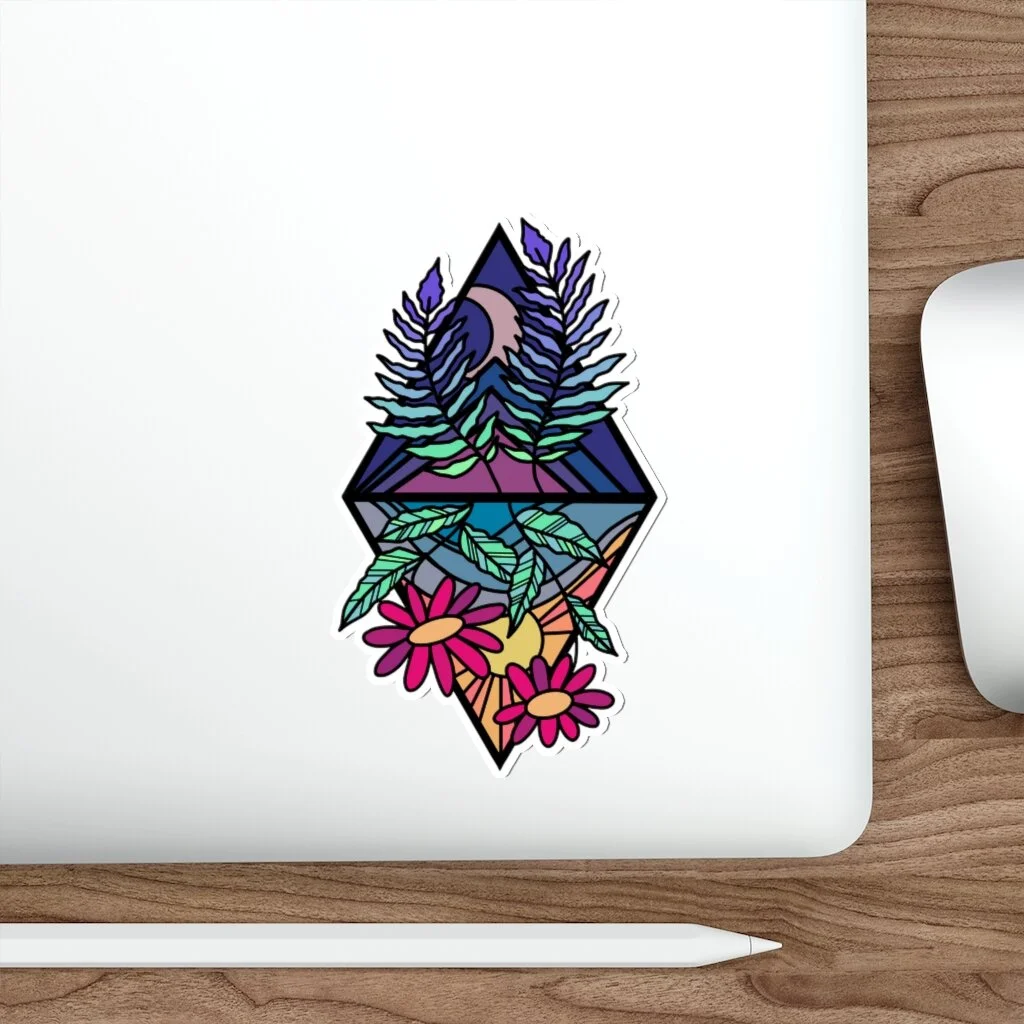 Outdoor Sticker mountain sunset flowers gift