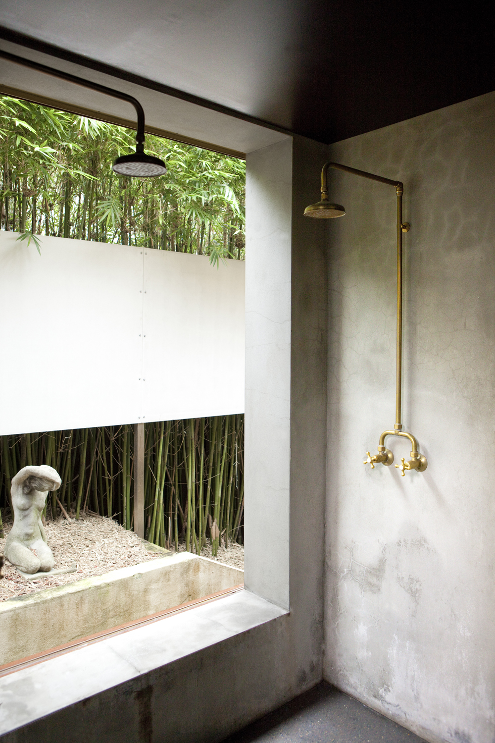 George Gorrow House by designer Marika Jarv // Ensuite Bathroom // Brass tapware