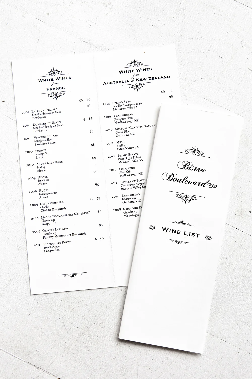 Bistro Boulevard wine list by Marika Jarv Creative