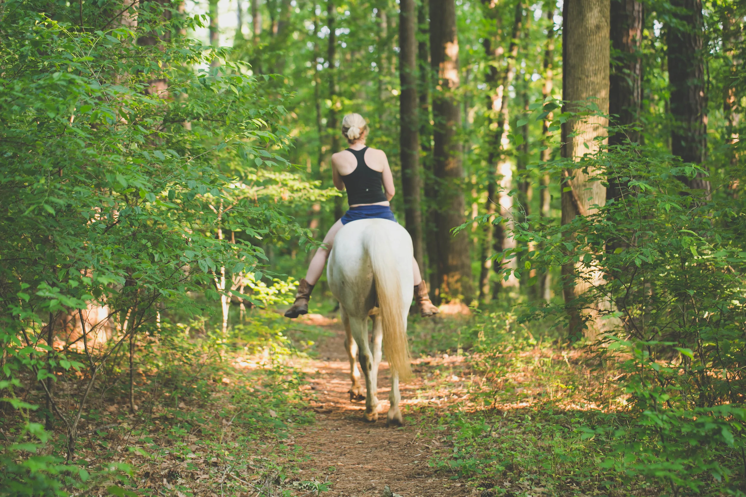 Jenny jumping on bareback for a quick evening trail ride
