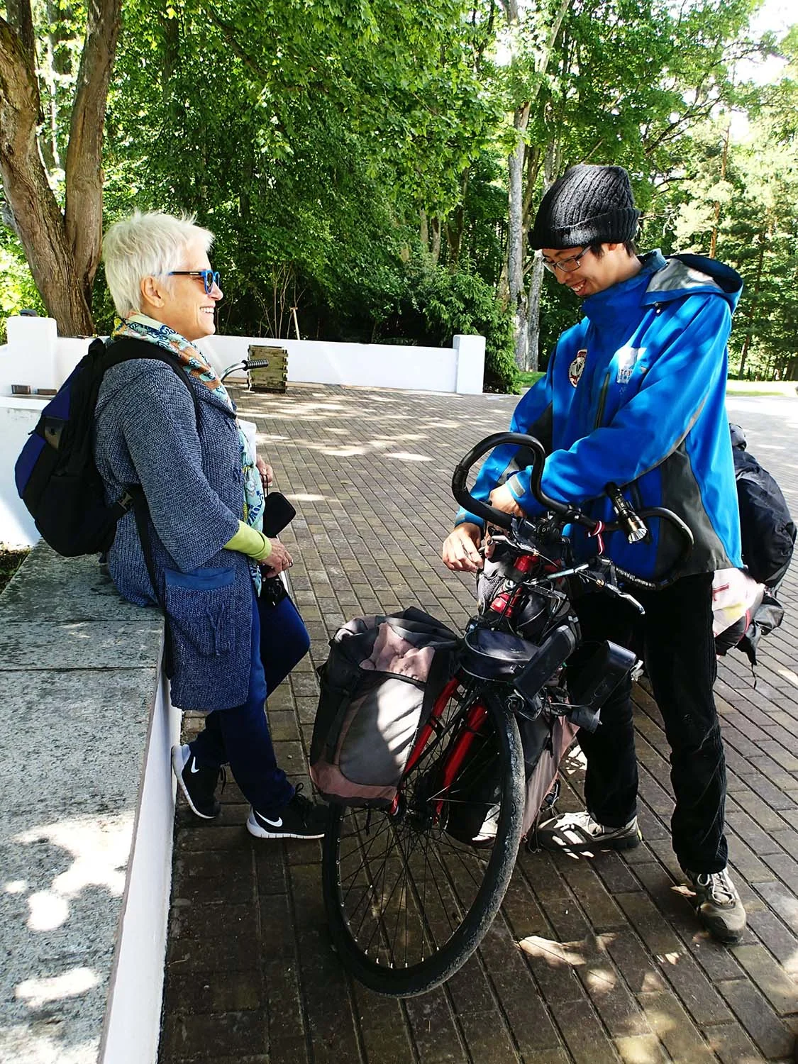 Social butterflies that we are, Patty & I spoke to this guy curious about his bike which was pulling camping gear. Turns out his name is Tek Hou Kuam & he left Macau, China in March 2013 to cycle around the world.