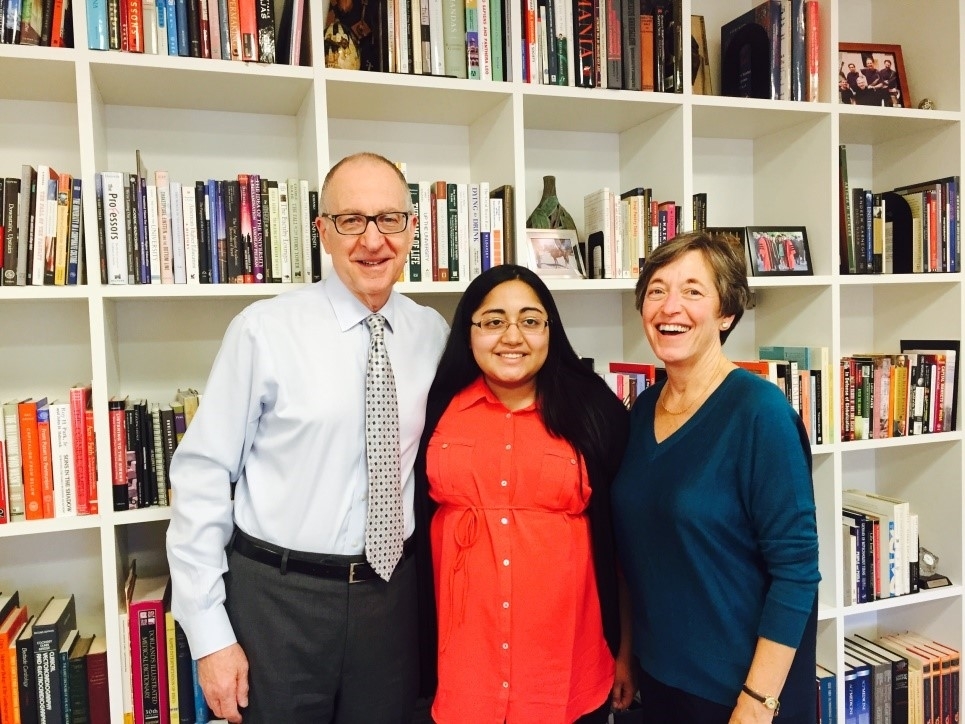   Nancy Bell, poses with previous President, David Skorton (left), and current Vice President, Susan Murphy (right),&nbsp;at 300 Day Hall on April 8th, 2015.&nbsp;  