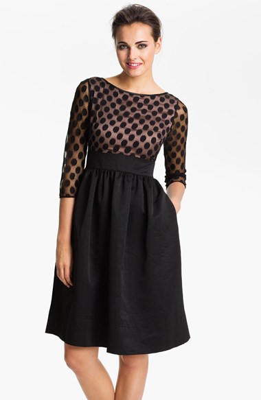 Eliza J Dot Mesh Bodice Fit & Flare Dress