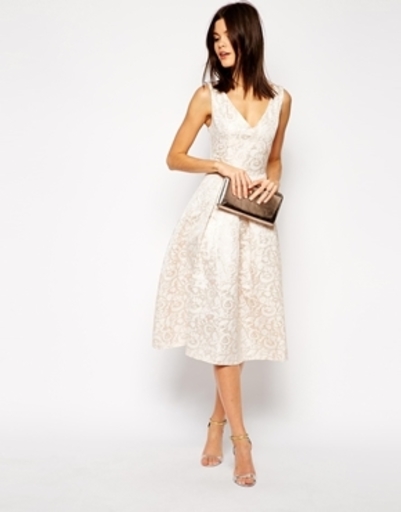 ASOS True Decadence Rose Gold Jacquard Midi Prom Dress