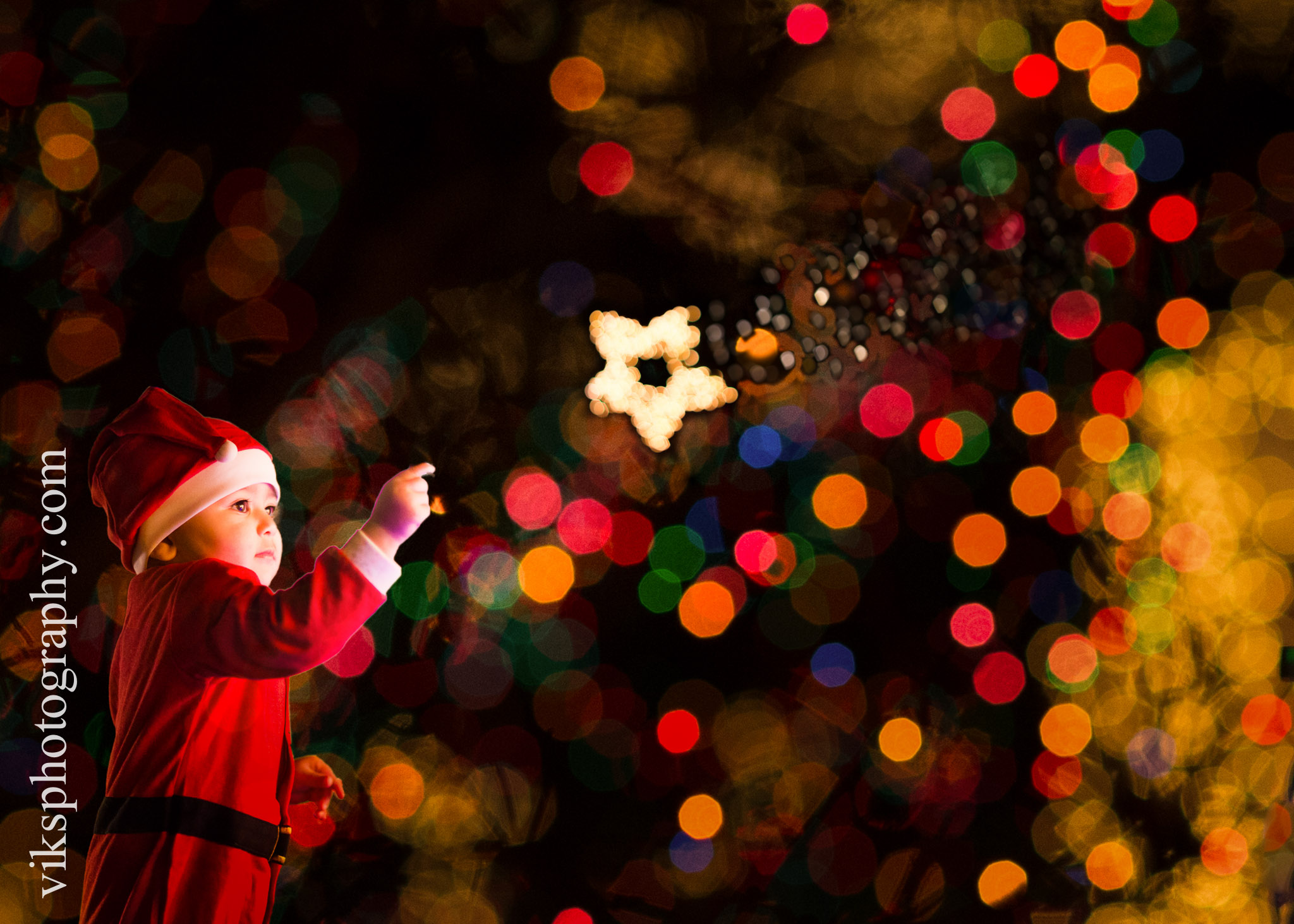 This image is a composite of 3 different images. I have to struggle a bit to find a star to create the bokah. The background was shot differently and the baby at a different place to achieve required sharpness. For all the images canon 85mm 1.2L lens was used on a canon EOS 6D body.