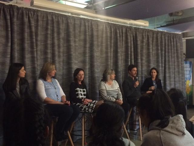 Women in Tech panelists: Kate Claringbold, Gerda Schuring, Julie Fahey, Michelle Sheppard, Glen Cameron and MC Jacqueline McCudden