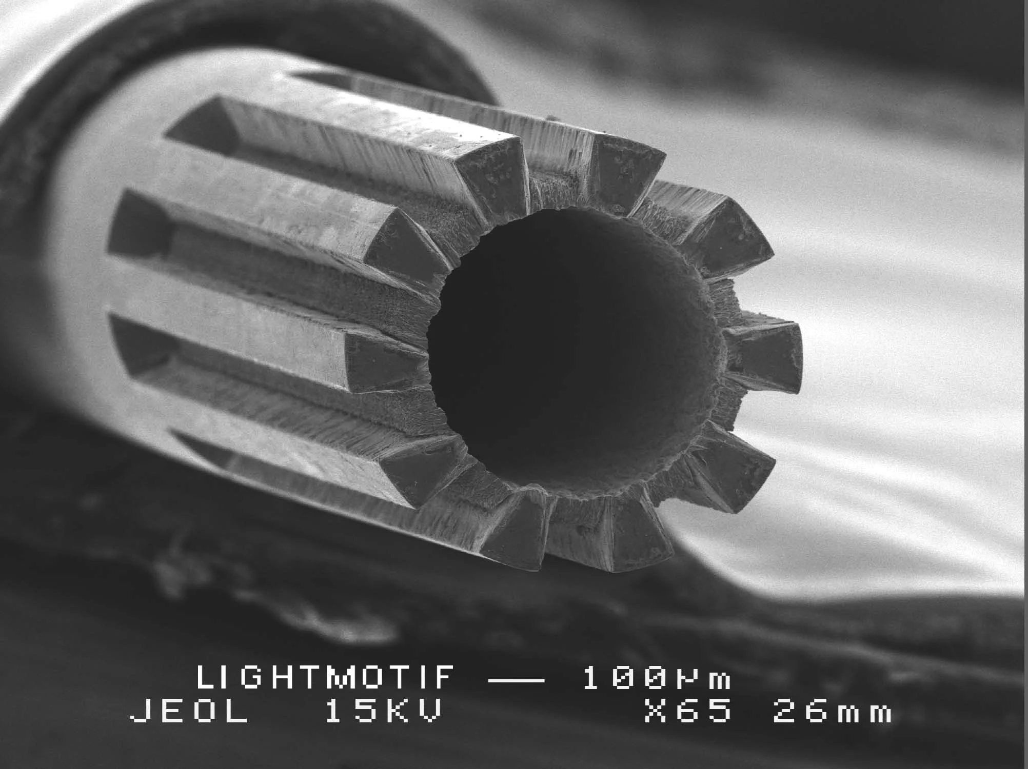 Pockets machined into a stainless steel needle.