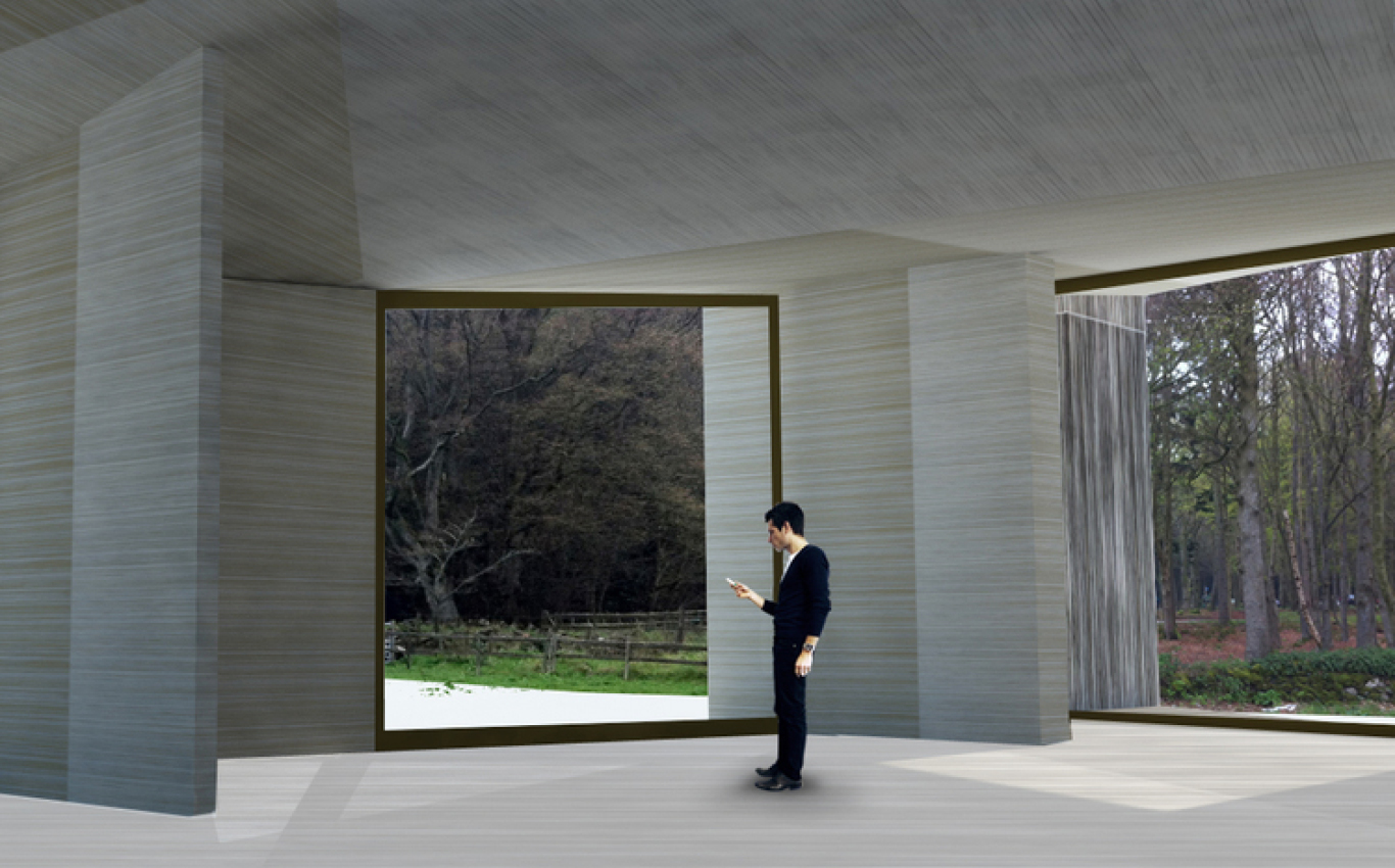 The folded zinc form of the visitor centre creates a light and welcoming destination which ties into the wider landscape strategy developed by OPEN to encourage pedestrian movement through the site, connecting existing woodland and waterways with new leisure and equestrian routes.