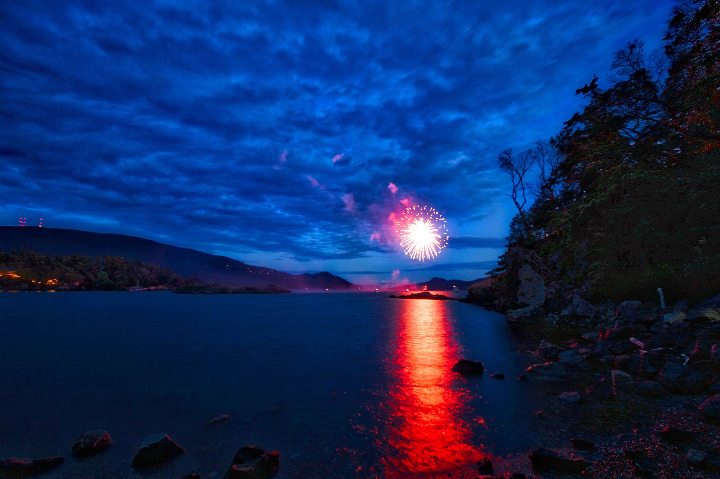 Fireworks in Eastsound on Orcas Island, July 4th.