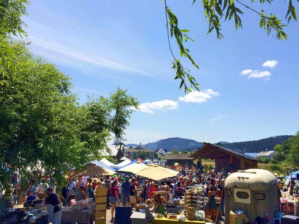 Farmers Market at Village Green in Eastsound following the 2014 Summer Solstice Parade (click to enlarge)