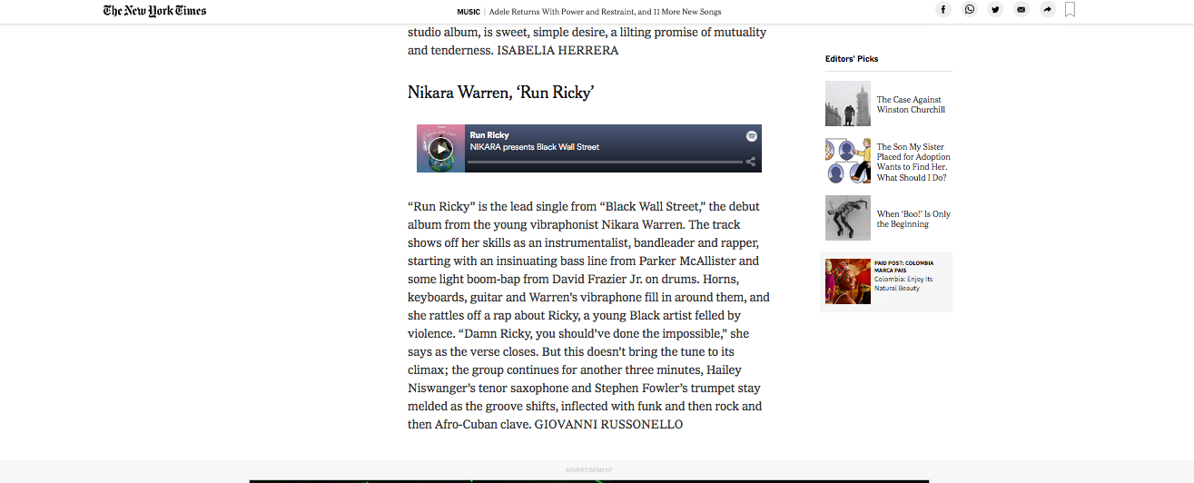 Featured in NYTimes for Friday New Music roundup