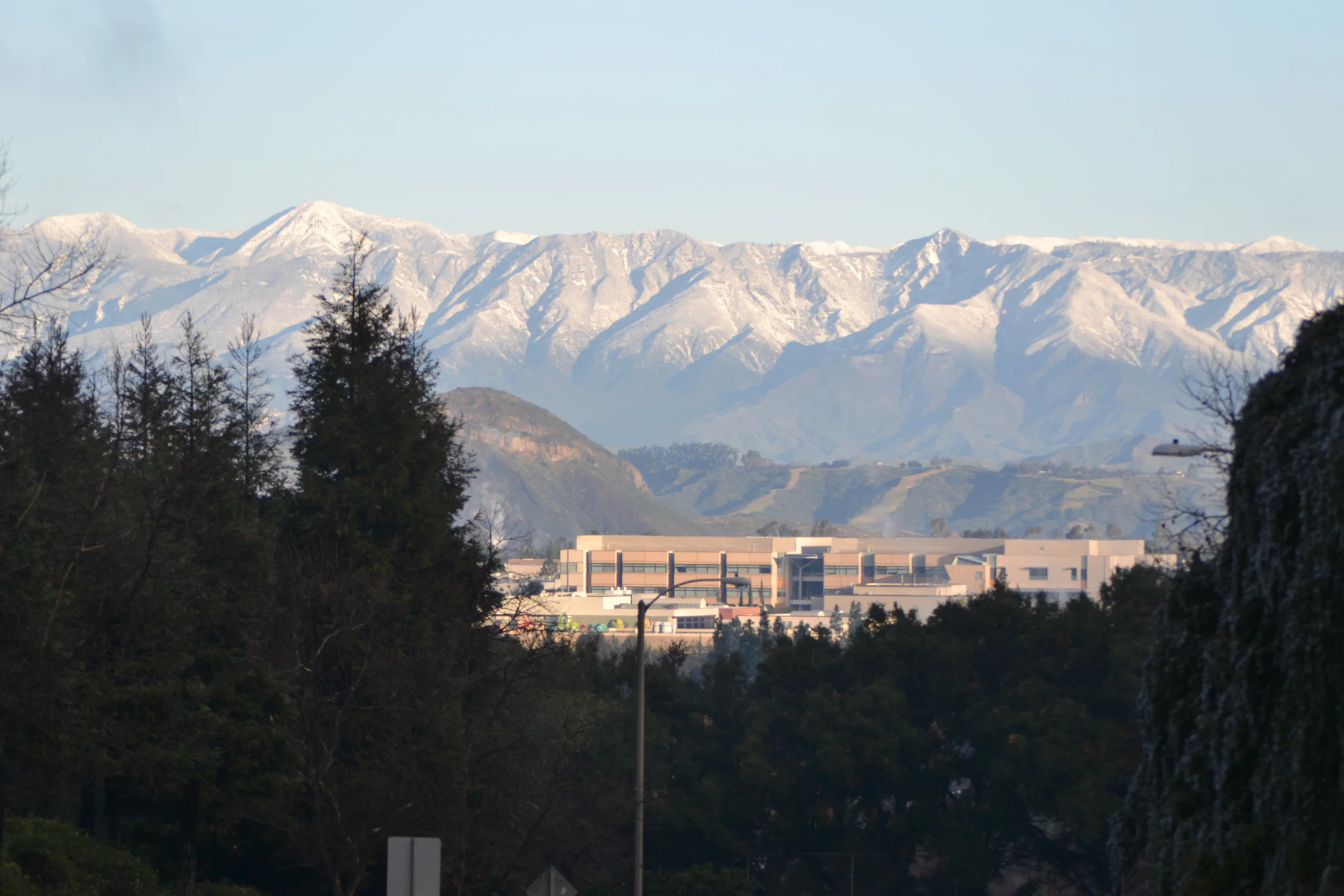 Snow Covering Topa Mountain behind Amgen Campus, Thousand Oaks, CA